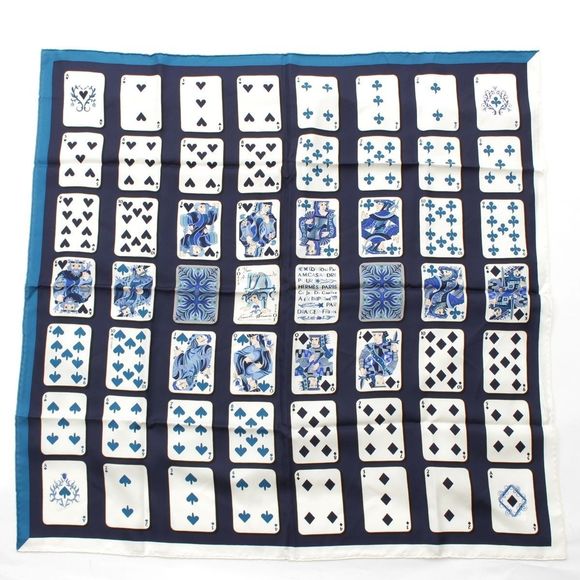 Hermes Carré 90 Silk Jeu De Cartes Jude Cartes Playing Cards Scarf Navy White - Picture 1 of 10